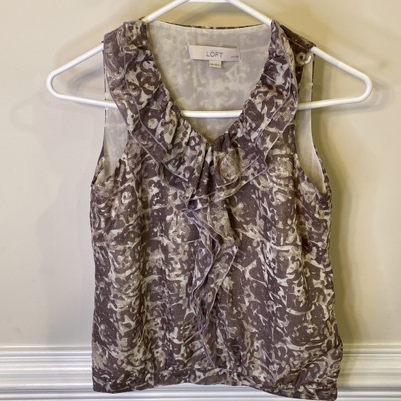 Ann Taylor Loft Top Blouse Tank Sleeveless Brown Tan Cream Size XXS Petite NWOT - Picture 4 of 8